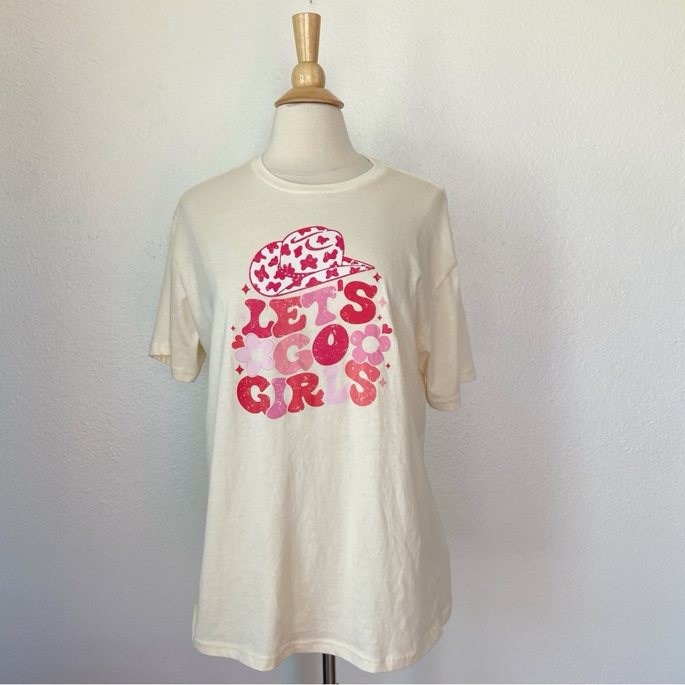 Let’s Go Girls Western Nashville Cream & Pink Short Sleeve Crew Neck T-Shirt